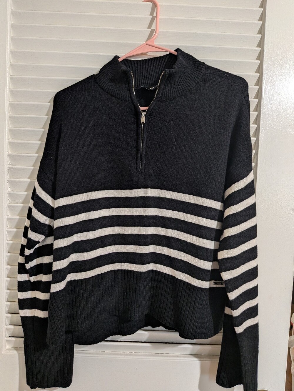 Black and White Quarter-Zip Striped Sweater